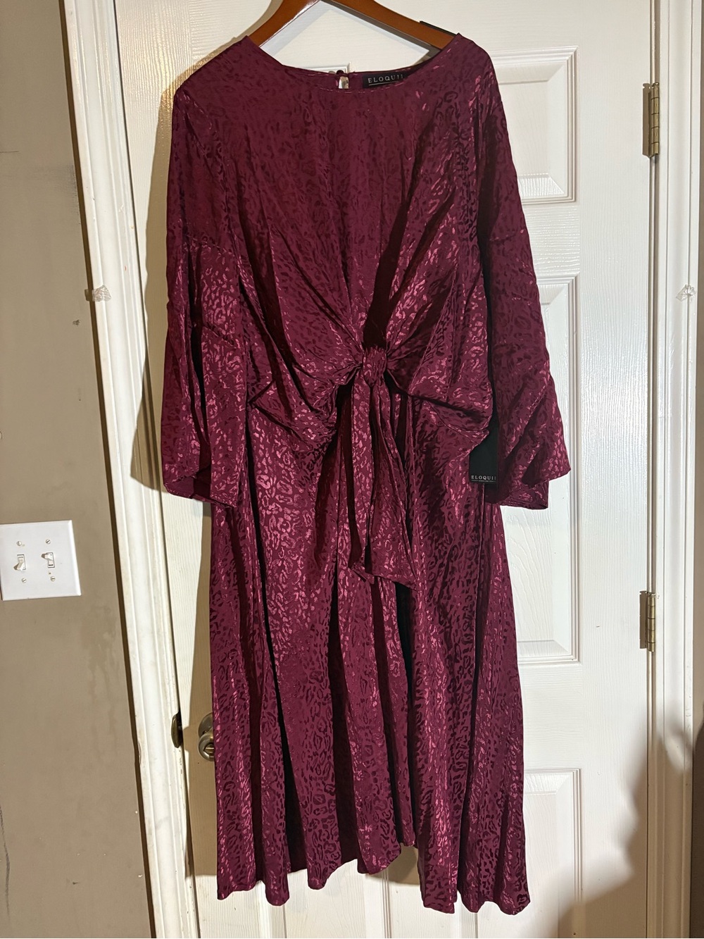 Eloquii Wine Tie-Front Midi Dress